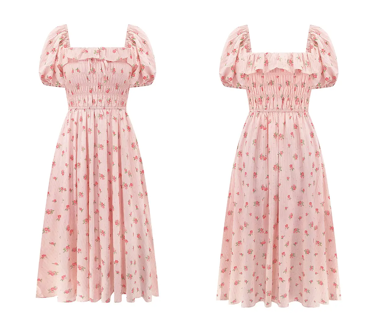 R.Vivimos Womens Summer Floral Print Puff Sleeves Midi Dress (Medium, Pink) | Vintage Ruffles, Cotton, Summer - view 8
