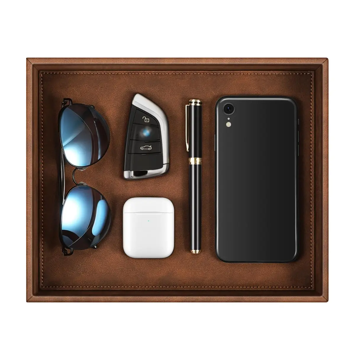 SITHON Valet Tray Desk Organizer PU Leather Catchall Brown | Keeps Essentials Tidy - main product image