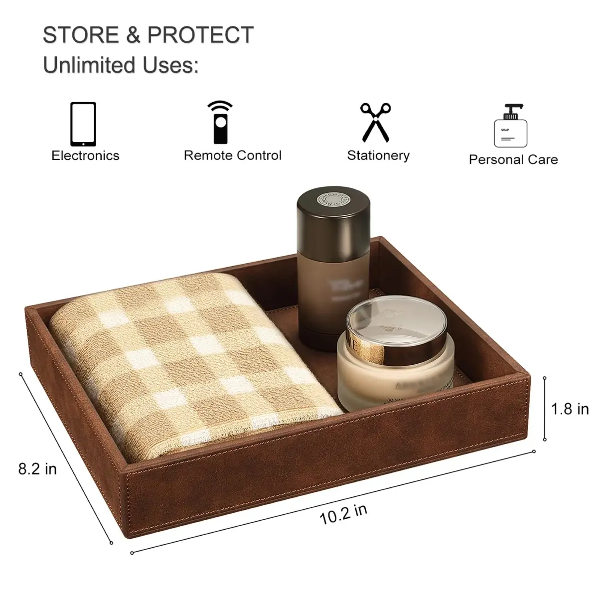 SITHON Valet Tray Desk Organizer PU Leather Catchall Brown | Keeps Essentials Tidy - view 3