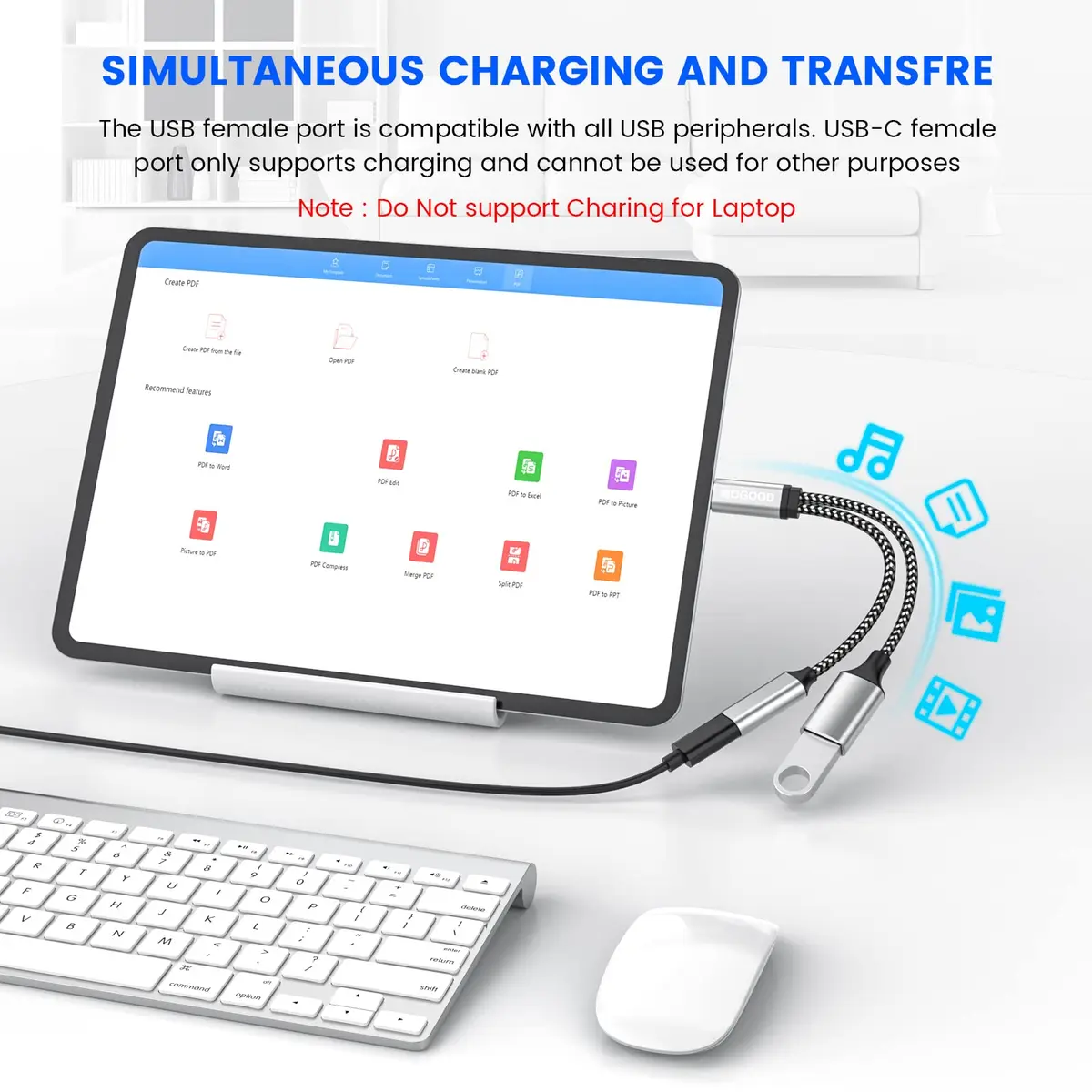 MOGOOD USB C OTG C to USB Splitter 12cm | 18W PD Charging & Data Transfer - view 4