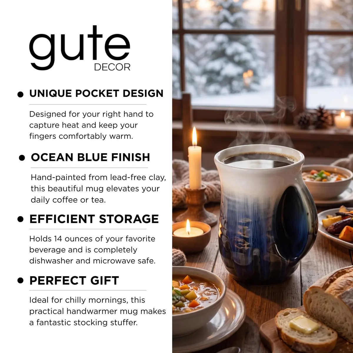 GUTE Hand Warmer Mug 14oz (414ml) | Cozy Ceramic Coffee Cup with Warm Pocket - view 4