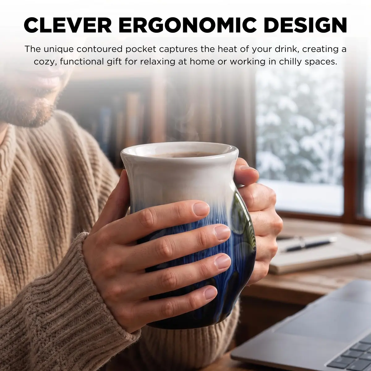 GUTE Hand Warmer Mug 14oz (414ml) | Cozy Ceramic Coffee Cup with Warm Pocket - view 5