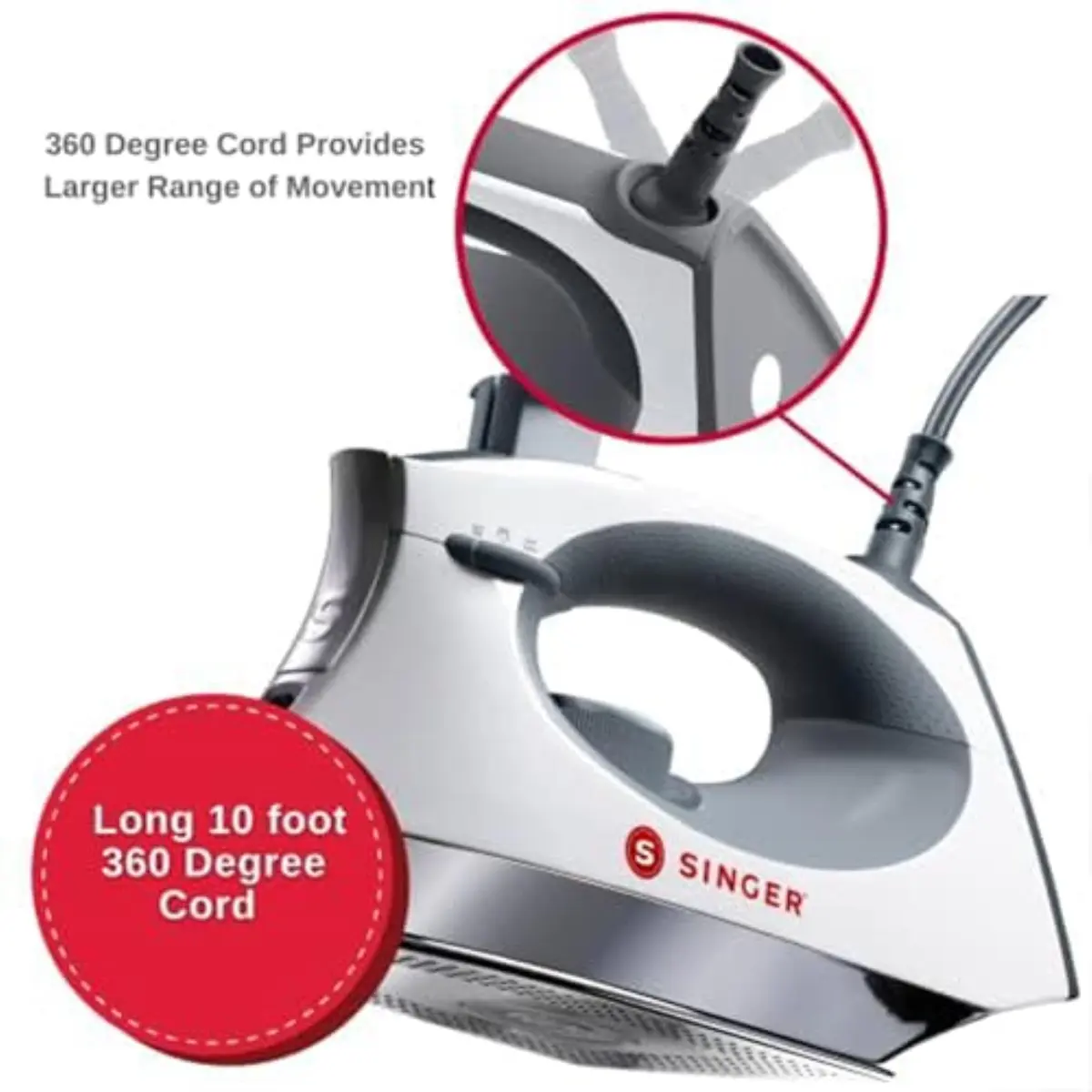 SINGER SteamCraft Steam Iron 1700W | Auto Shutoff, White, 12.25 x 7 x 6.25 in - view 7