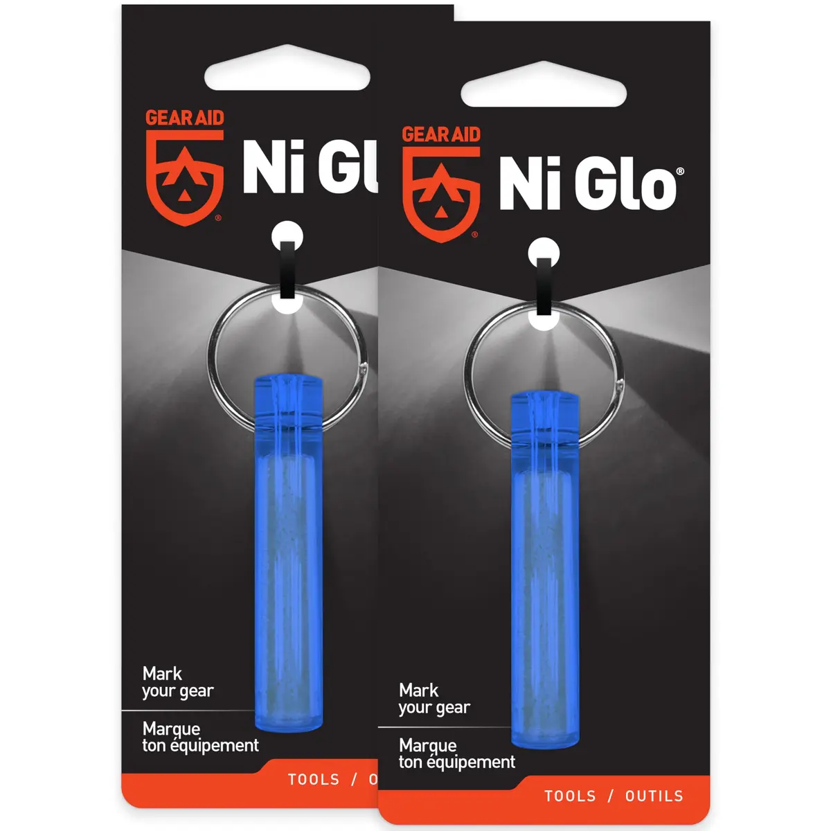 GEAR AID Ni Glo UV Rechargeable Glowing Keychain 2” (5.1cm) – Blue, 2 Pack | Glows 2 Hours Bright, Lasts All Night - main product image