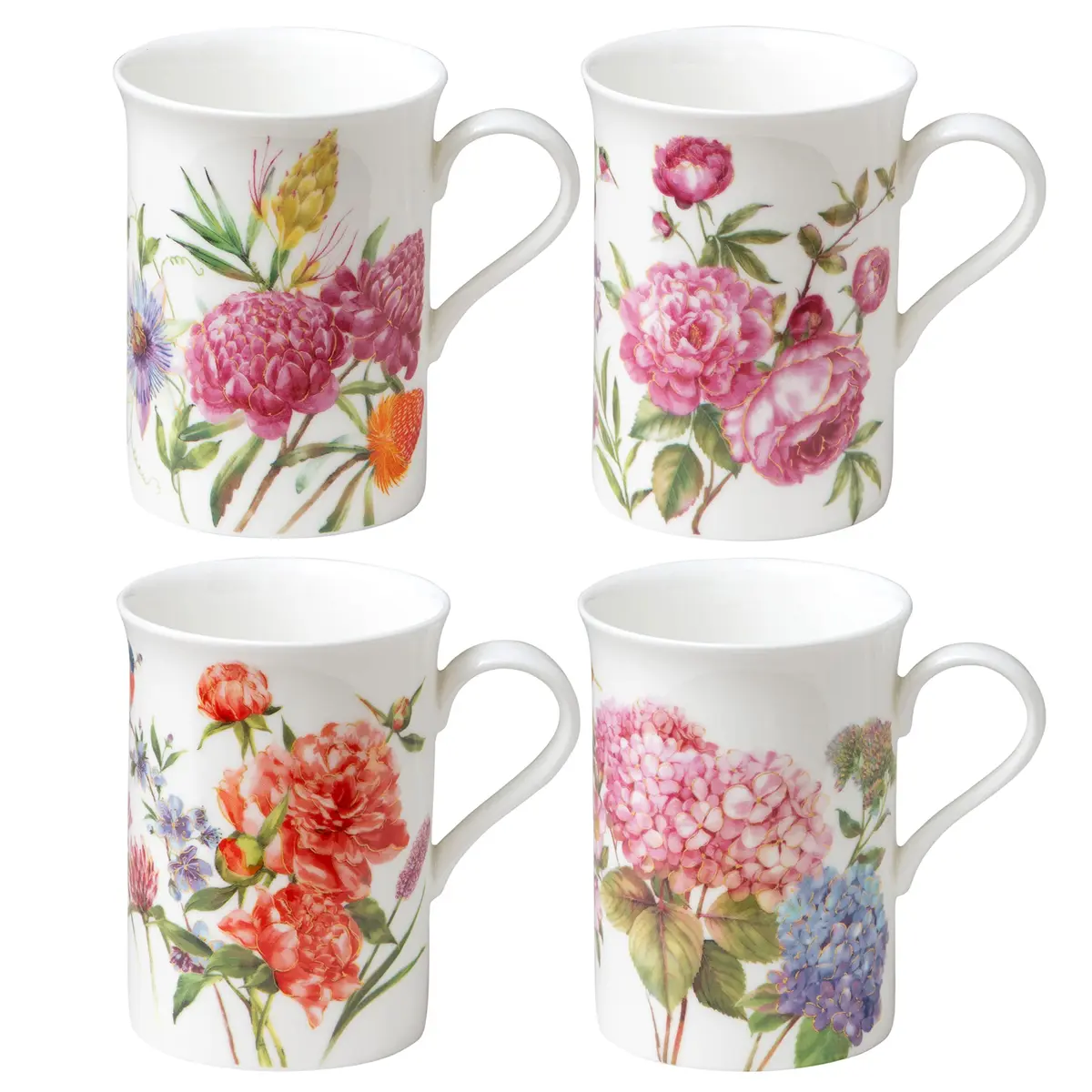 Grace Teaware Bone China Coffee Tea Mugs 9-Ounce | Assorted Set of 4 with Floral Design - main product image