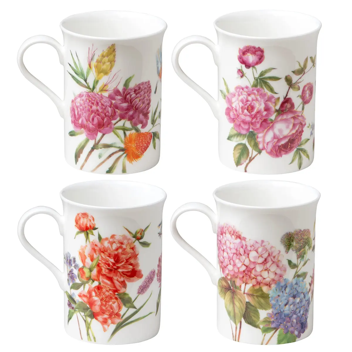 Grace Teaware Bone China Coffee Tea Mugs 9-Ounce | Assorted Set of 4 with Floral Design - view 2