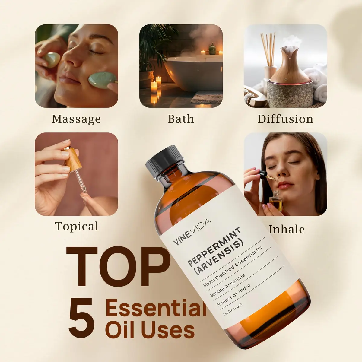 VINEVIDA 16 oz Peppermint Essential Oil | Pure, Undiluted Aromatherapy for DIY Crafts & Skin (110 characters) - view 5