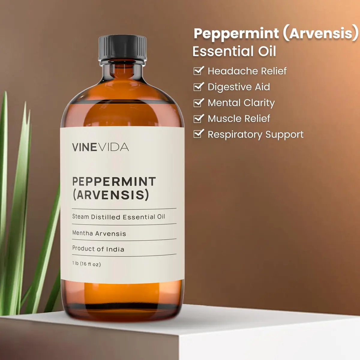 VINEVIDA 16 oz Peppermint Essential Oil | Pure, Undiluted Aromatherapy for DIY Crafts & Skin (110 characters) - view 2