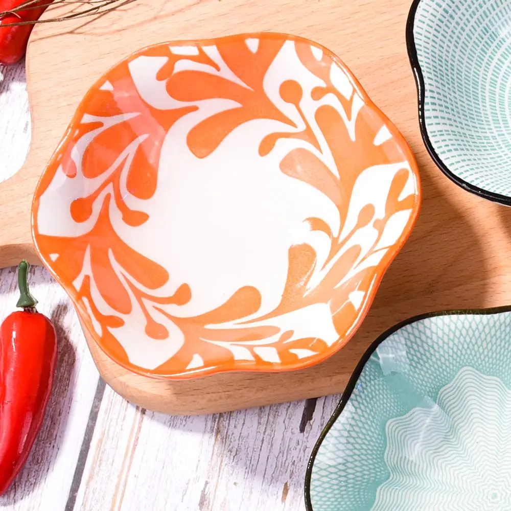 Whitenesser Ceramic Dipping Bowl Set of 4 | Assorted Geometric Floral Sauce Dishes, 4.13" - view 5