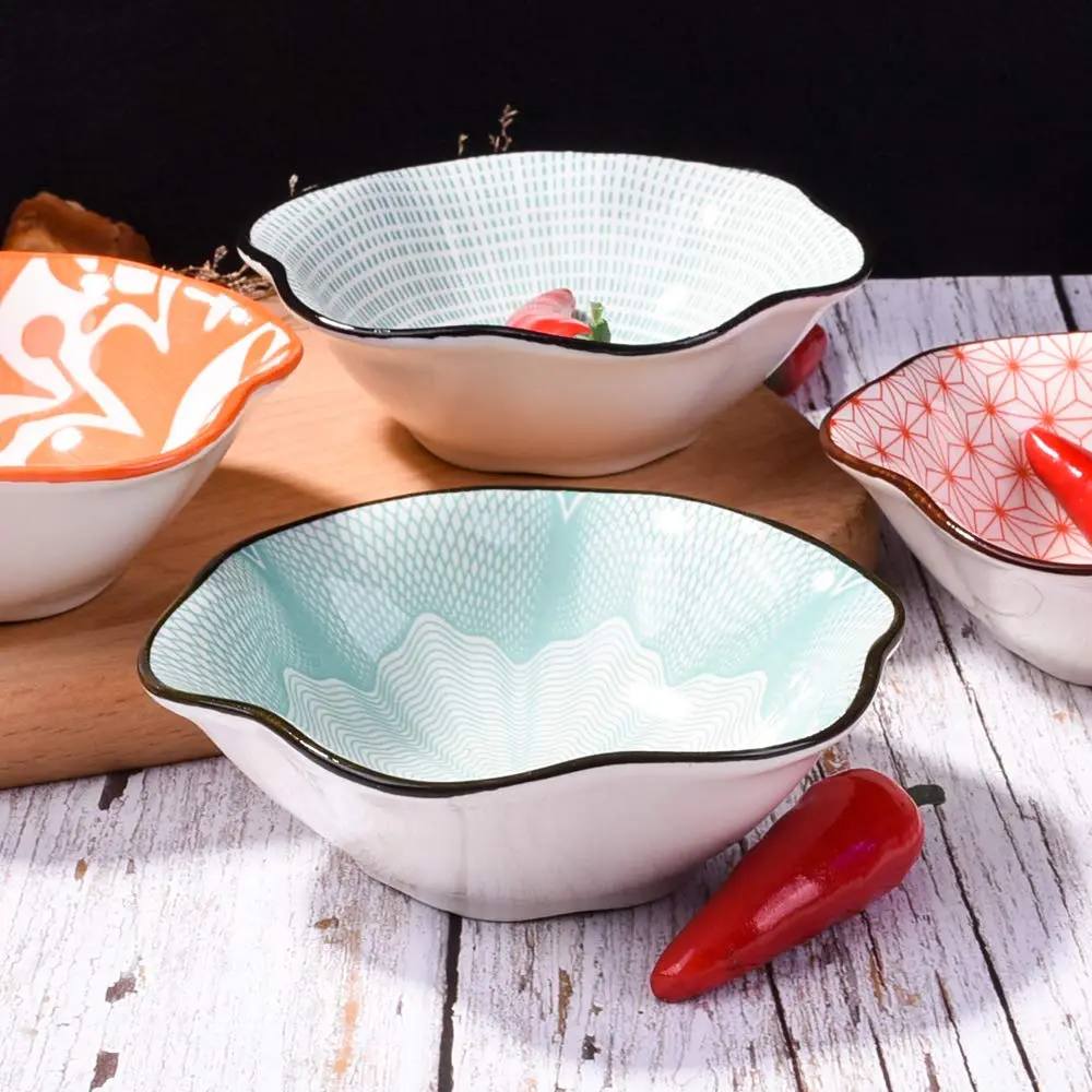 Whitenesser Ceramic Dipping Bowl Set of 4 | Assorted Geometric Floral Sauce Dishes, 4.13" - view 6