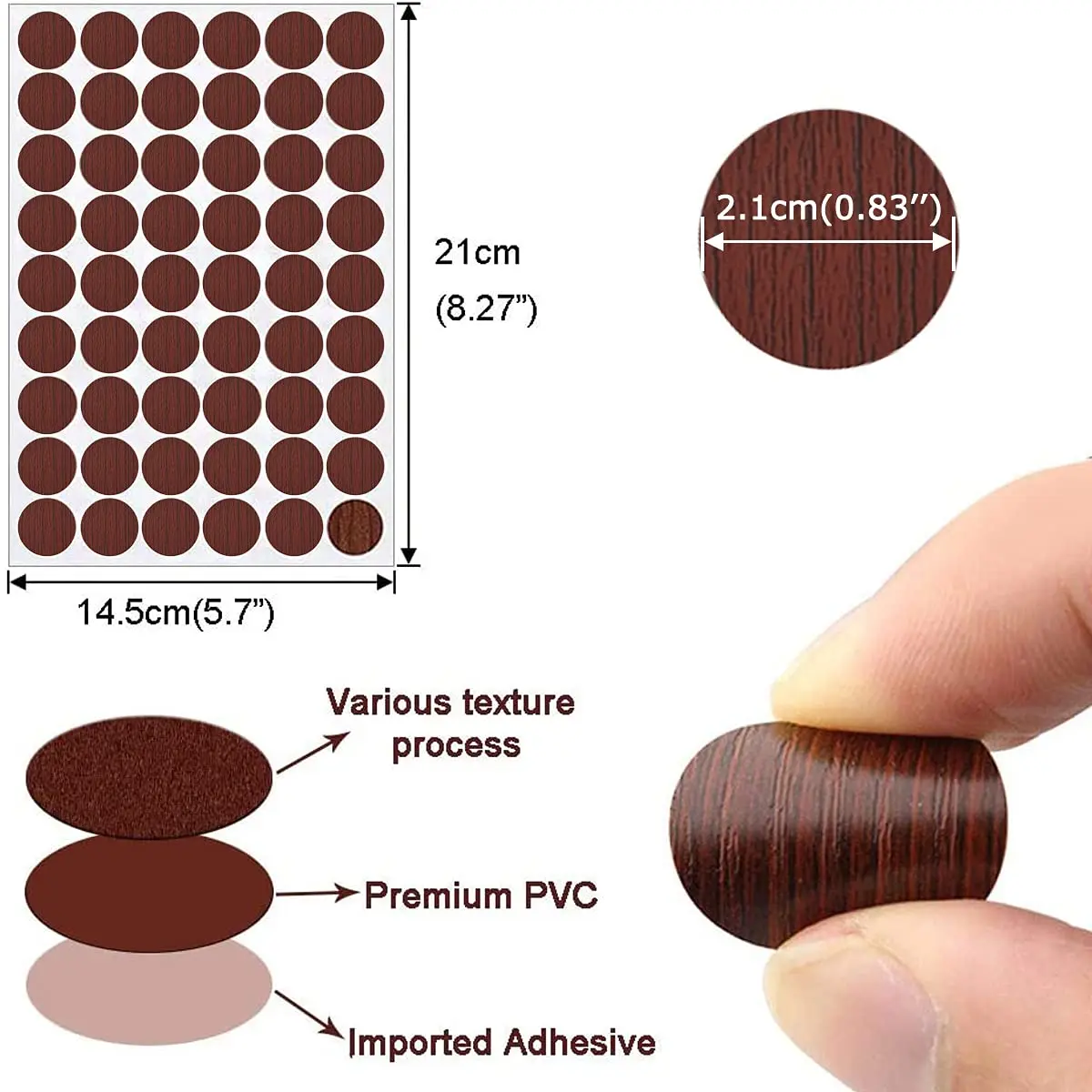 VIWIEU PVC Cover Caps Adhesive Screw Hole Stickers 378 PCS | Classic Wood Grain Finish - view 2