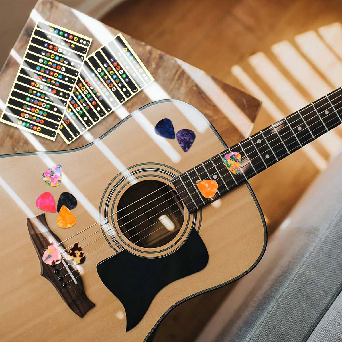 AUGSUN Guitar Fretboard Stickers with 10 Picks | Beginner Learning Tool (2-Pack) - view 6