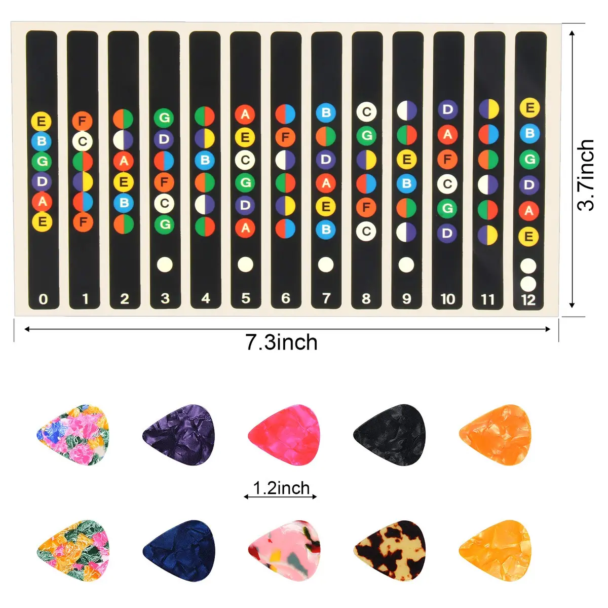 AUGSUN Guitar Fretboard Stickers with 10 Picks | Beginner Learning Tool (2-Pack) - view 2
