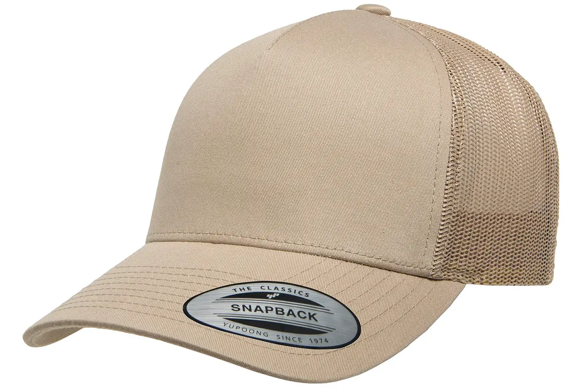 Yupoong 5-Panel Retro Trucker Cap Khaki | Breathable Mesh & Structured Fit - main product image
