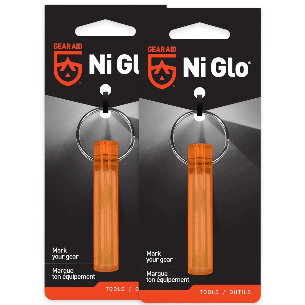 GEAR AID Ni Glo UV Rechargeable Glowing Keychain 2 Pack Orange | Glows for Hours, Recharges Fast - main product image