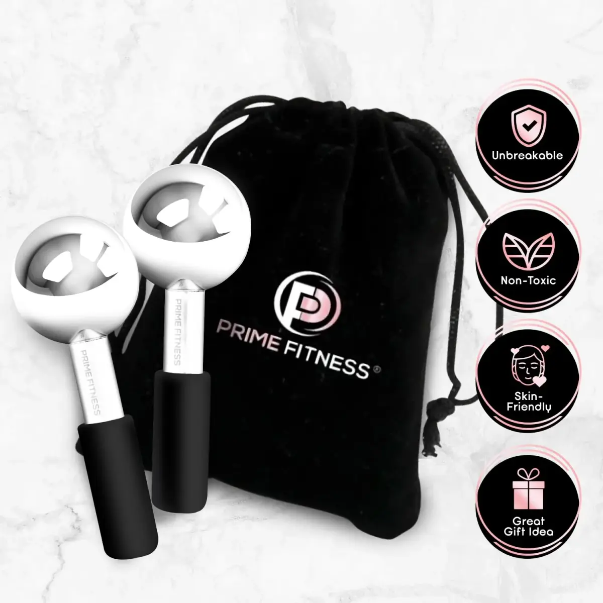 PRIME Fitness Ice Globes for Facials | Unbreakable Steel Cooling Roller | Cryo Sticks for Face Massager 2 Count (Black) - view 5