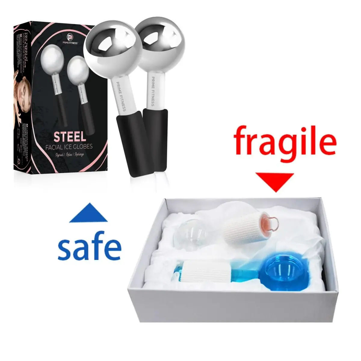PRIME Fitness Ice Globes for Facials | Unbreakable Steel Cooling Roller | Cryo Sticks for Face Massager 2 Count (Black) - view 7