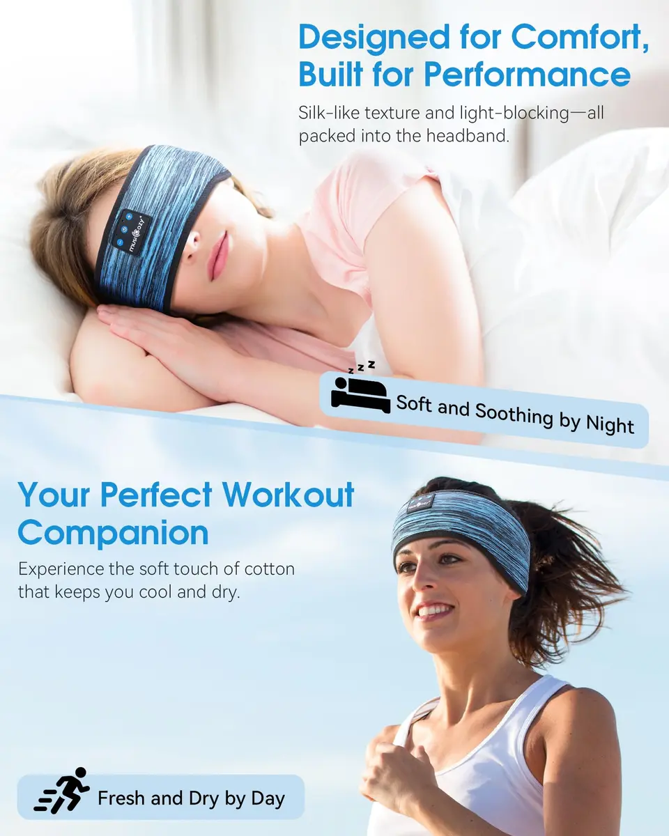 MUSICOZY Bluetooth Headband Headphones for Side Sleepers | 15-Hour Playtime, Washable Fabric - view 2