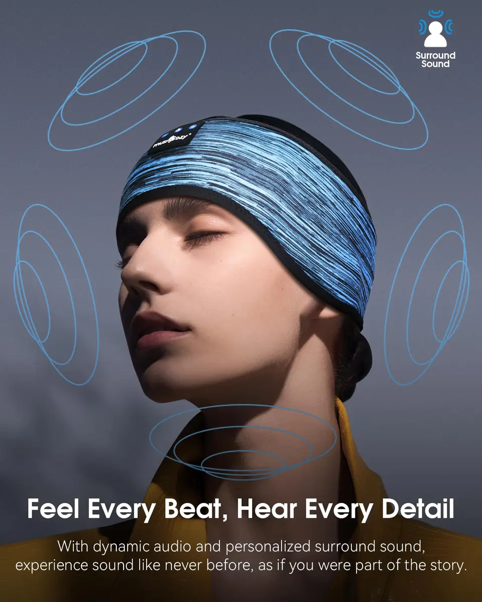 MUSICOZY Bluetooth Headband Headphones for Side Sleepers | 15-Hour Playtime, Washable Fabric - view 4