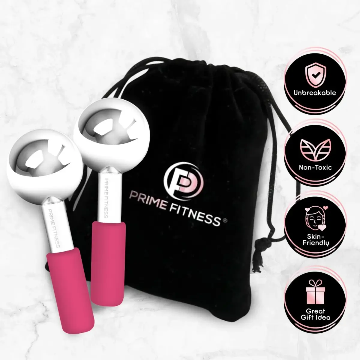 PRIME Fitness Ice Globes for Facials | Stainless Steel Cooling Roller with Handles | 2 Count (Pink) - view 4