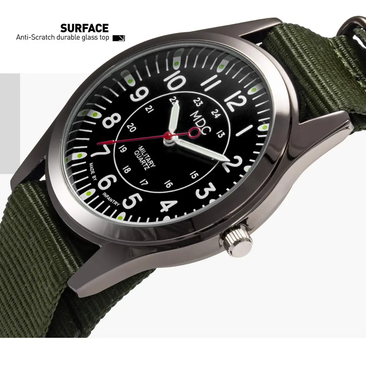 Infantry MDC Military Field Watch 40mm (1.57 inches) | Japanese Quartz, Black Dial, Green Nylon Strap - view 8