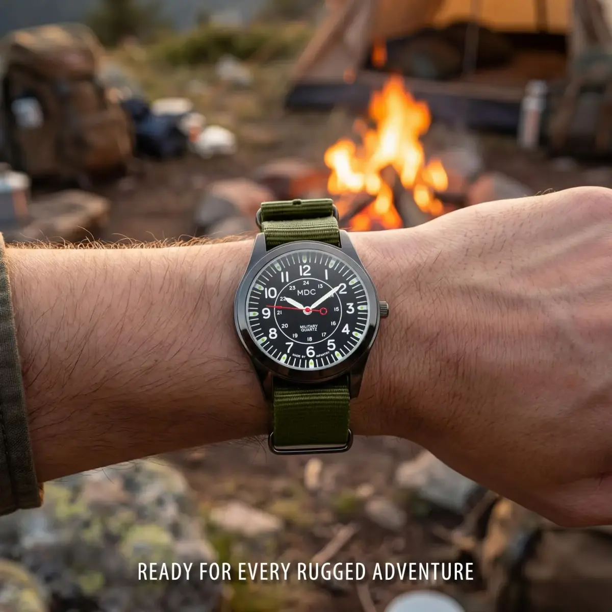 Infantry MDC Military Field Watch 40mm (1.57 inches) | Japanese Quartz, Black Dial, Green Nylon Strap - view 2