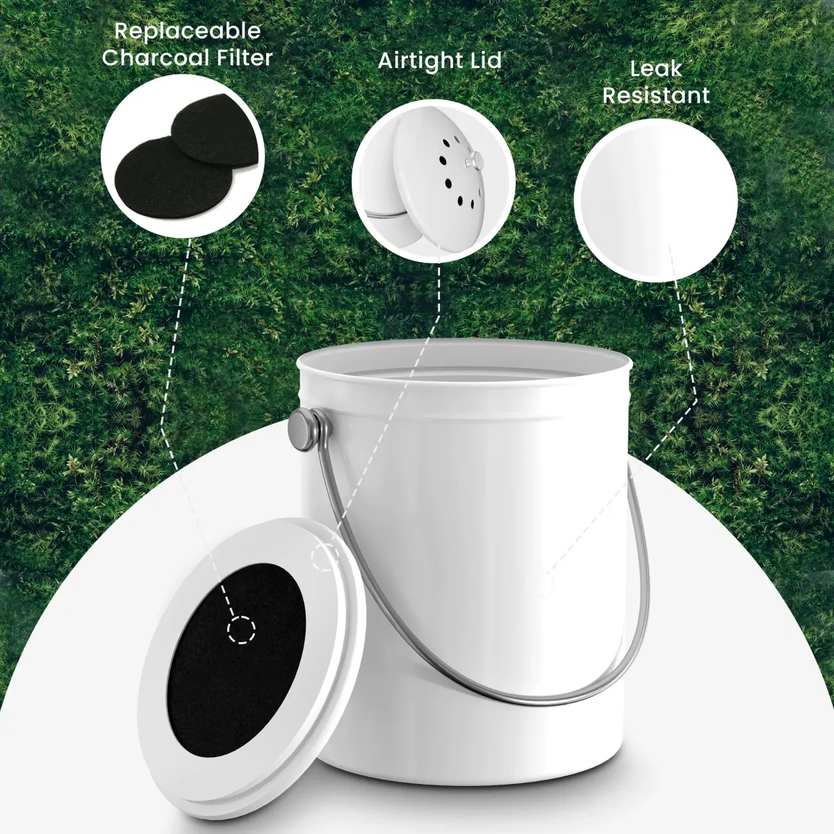 Utopia Kitchen Countertop Compost Bin 1.3 Gallon (4.9L) Stainless Steel White | Odorless Kitchen Waste Composter - view 5