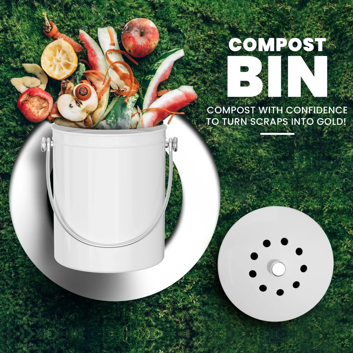 Utopia Kitchen Countertop Compost Bin 1.3 Gallon (4.9L) Stainless Steel White | Odorless Kitchen Waste Composter - view 2