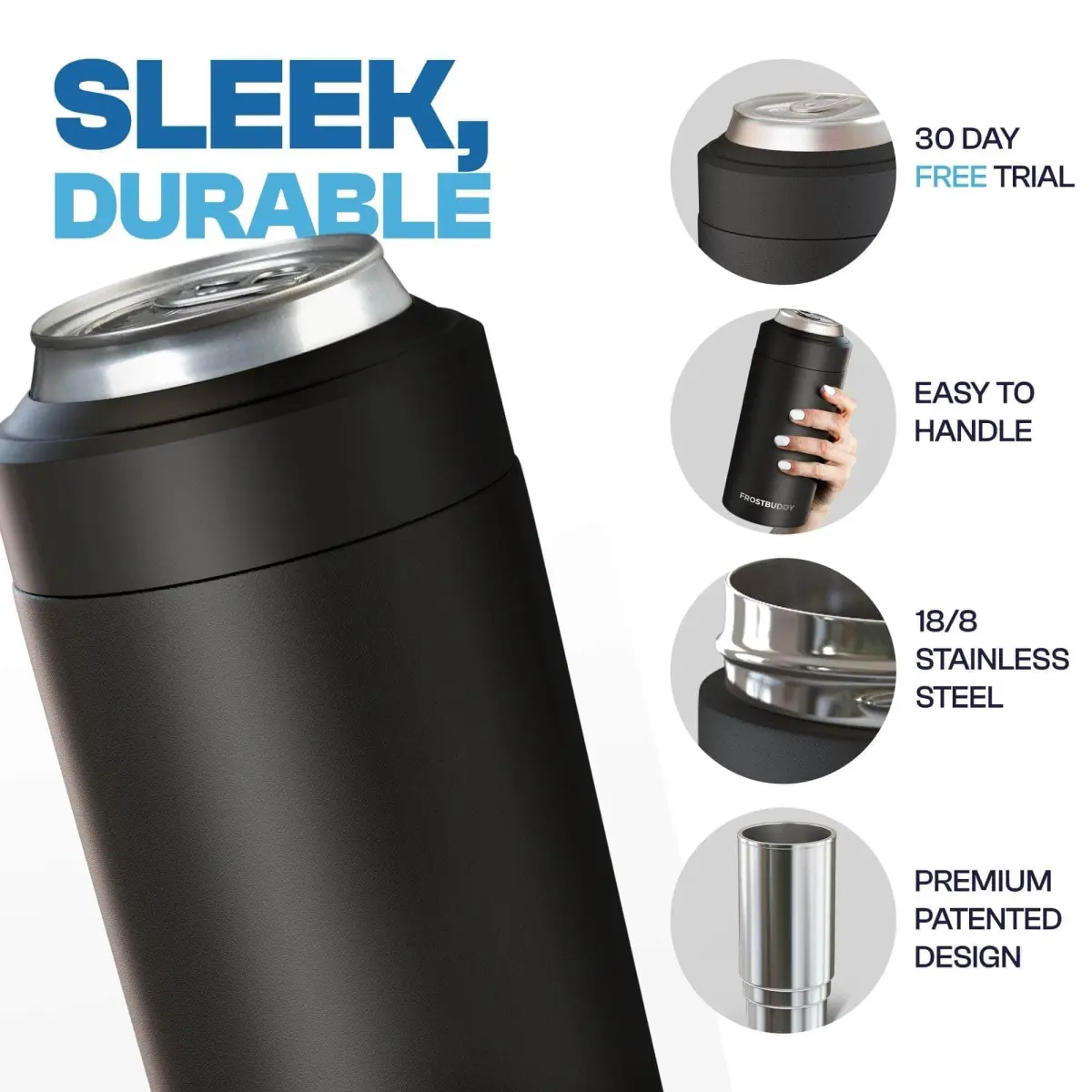 Frost Buddy Universal Can Cooler - Fits Slim Cans, 12 & 16oz, Matte Black | Keeps Drinks Cold Up to 24 Hours - view 4