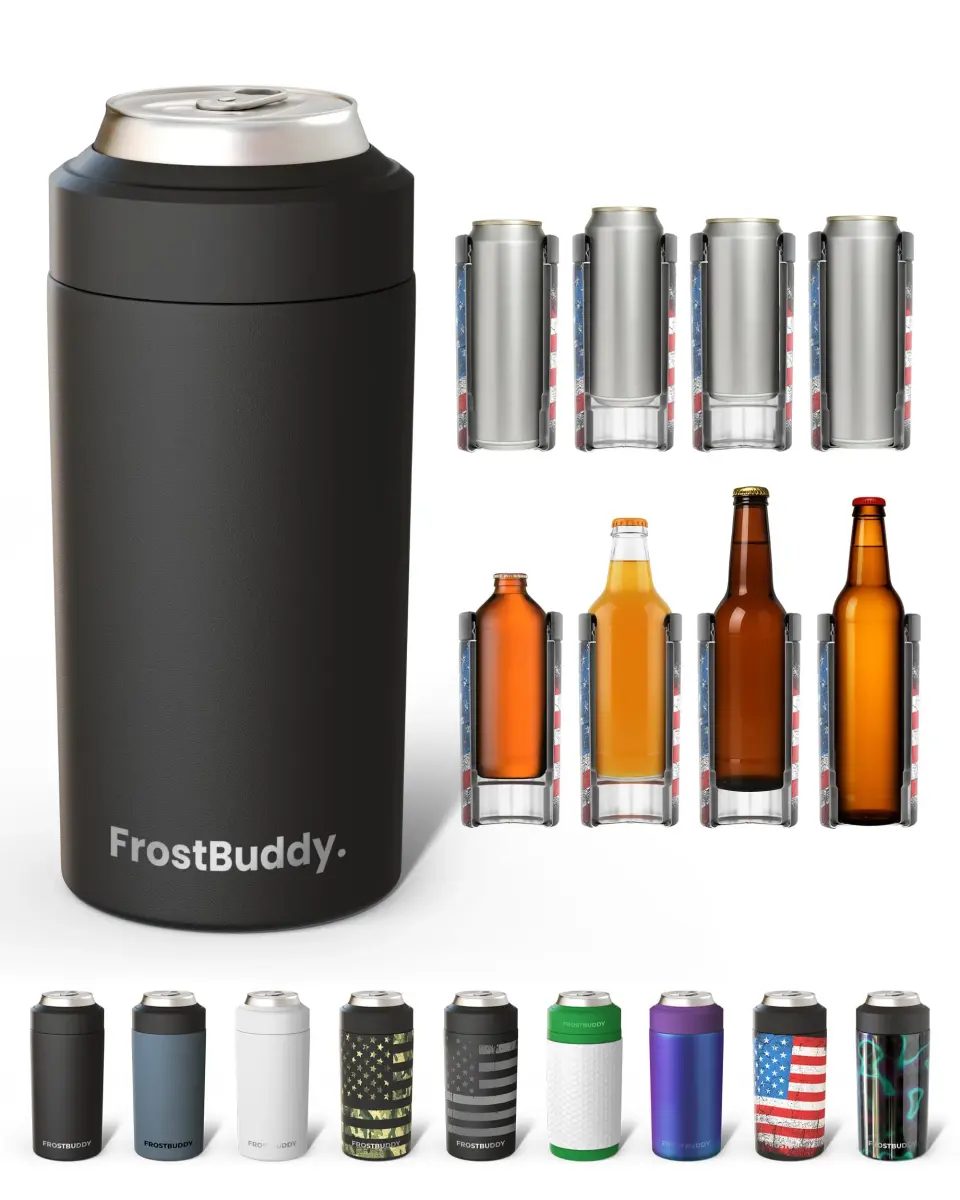 Frost Buddy Universal Can Cooler - Fits Slim Cans, 12 & 16oz, Matte Black | Keeps Drinks Cold Up to 24 Hours - main product image