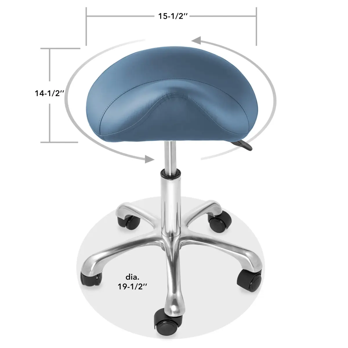 Saloniture Professional Ergonomic Saddle Stool Blue | 18-24 in (45.7-61 cm) Adjustable Height Rolling Chair - view 6