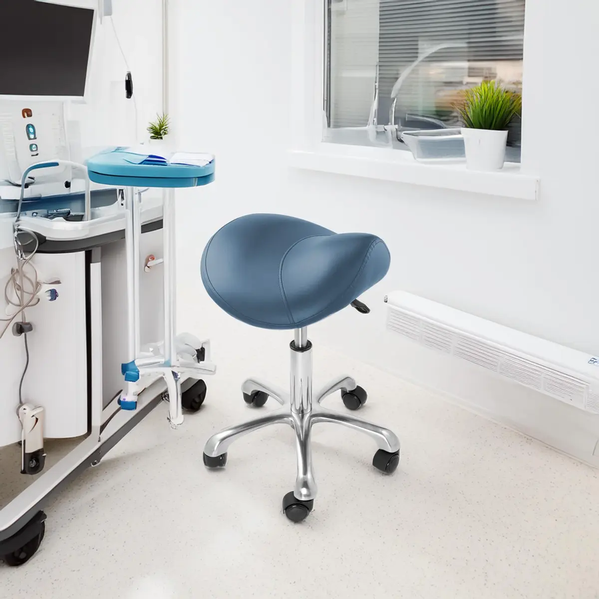 Saloniture Professional Ergonomic Saddle Stool Blue | 18-24 in (45.7-61 cm) Adjustable Height Rolling Chair - view 7