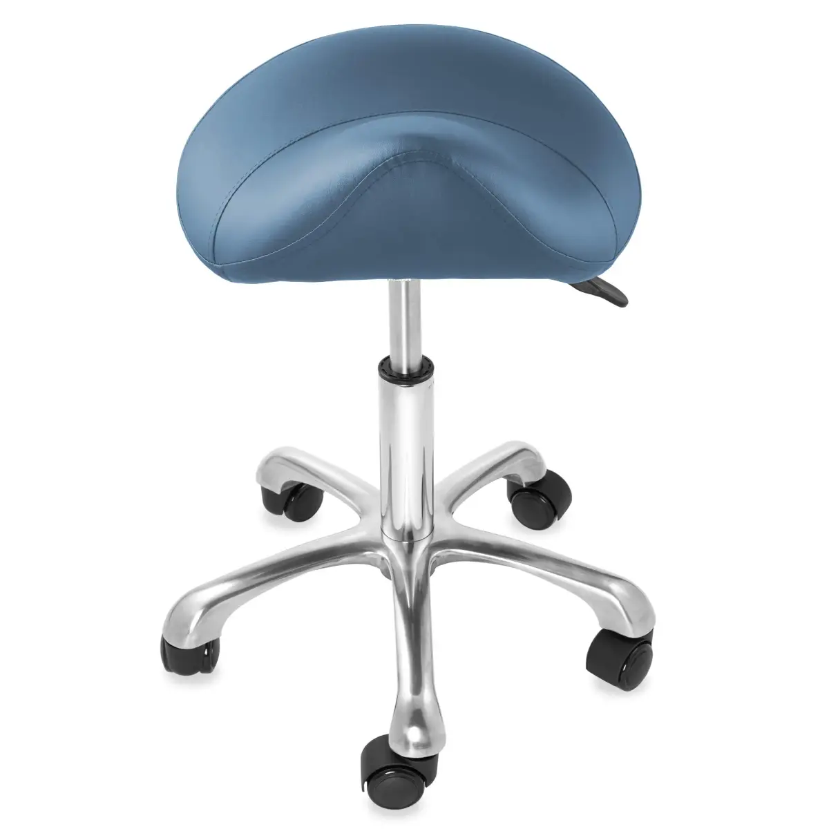 Saloniture Professional Ergonomic Saddle Stool Blue | 18-24 in (45.7-61 cm) Adjustable Height Rolling Chair - view 3
