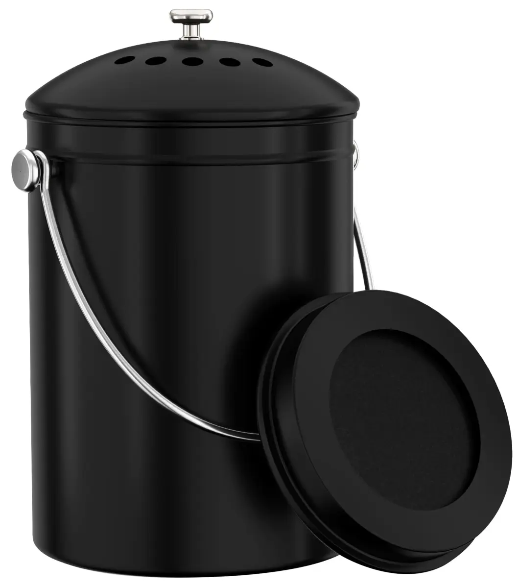 Utopia Kitchen Countertop Compost Bin 1.3 Gallon (4.9L) Stainless Steel Black | Odorless Kitchen Waste Composter - main product image