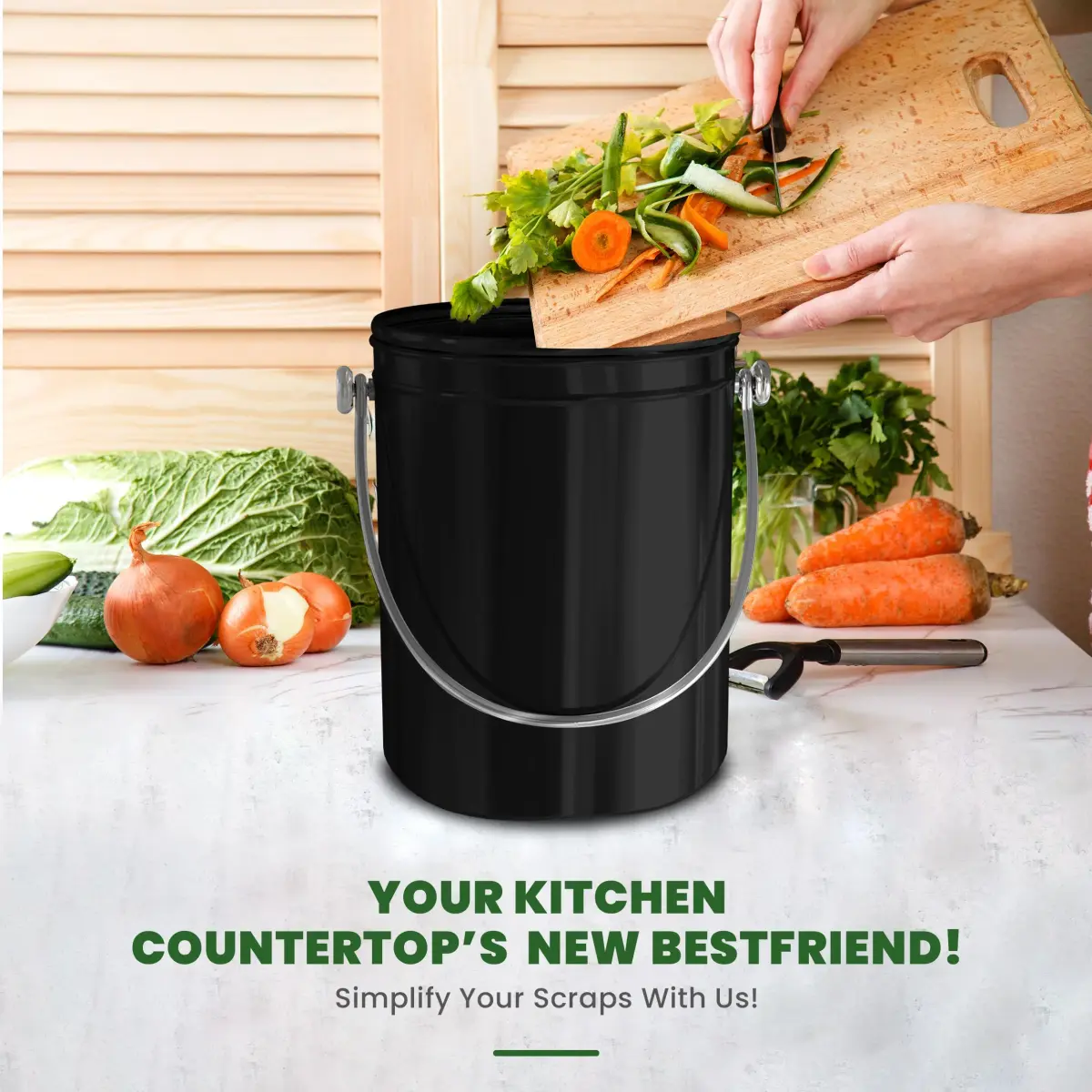 Utopia Kitchen Countertop Compost Bin 1.3 Gallon (4.9L) Stainless Steel Black | Odorless Kitchen Waste Composter - view 6