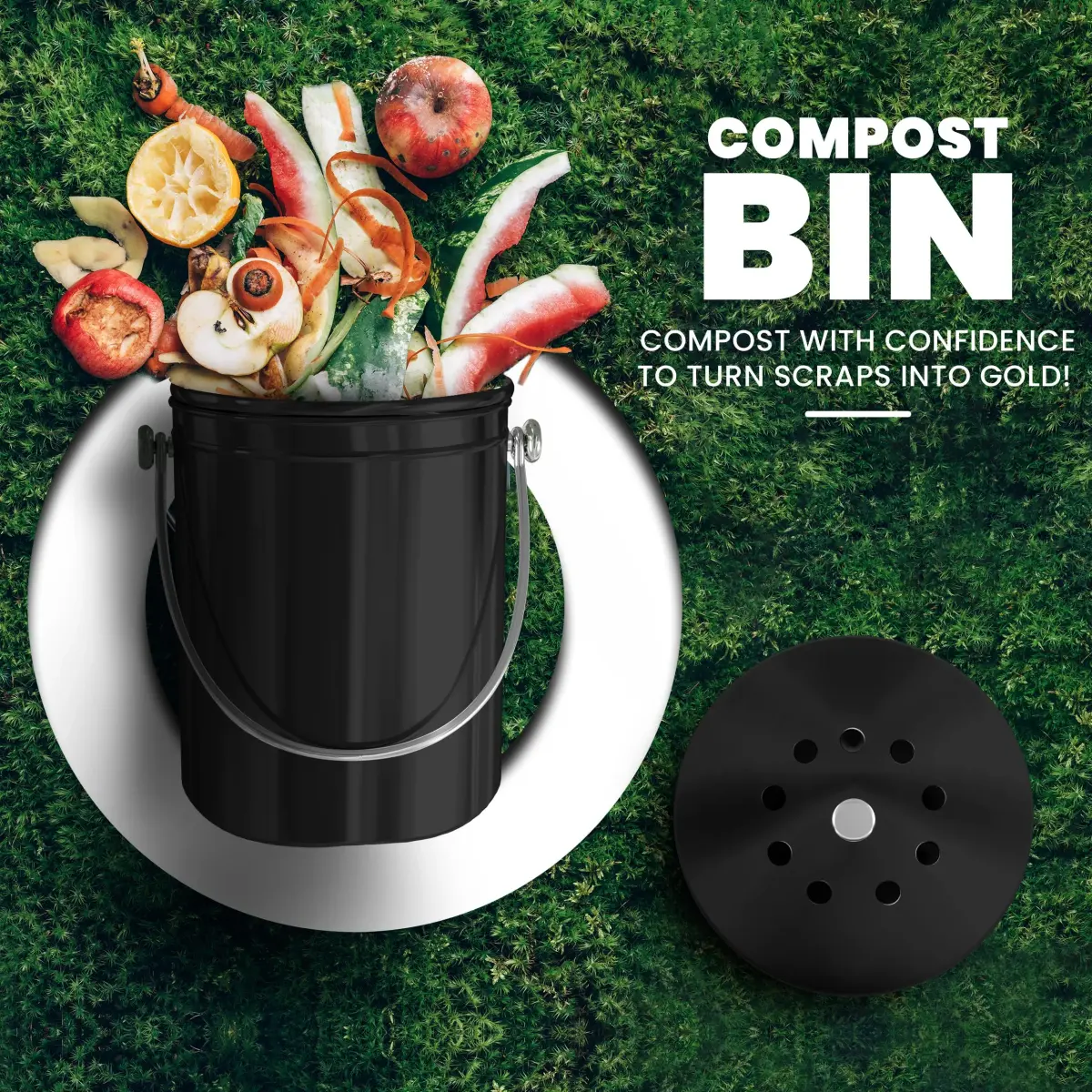 Utopia Kitchen Countertop Compost Bin 1.3 Gallon (4.9L) Stainless Steel Black | Odorless Kitchen Waste Composter - view 2