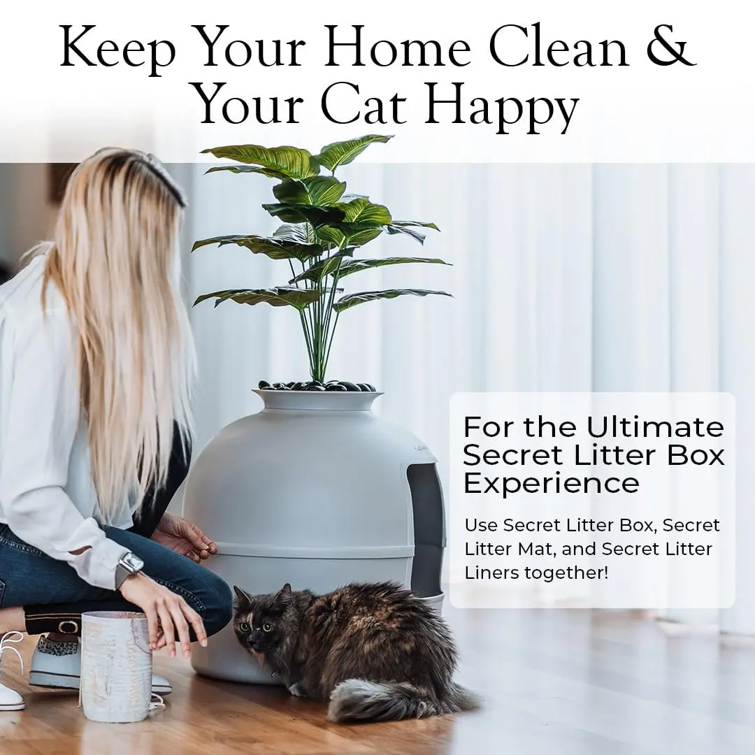 Bundle & Bliss Secret Litter Box - Hidden Cat Enclosure, Odor Control, Faux Plant, Carbon Filter, Real Stones, Soft Grey | Large - view 9