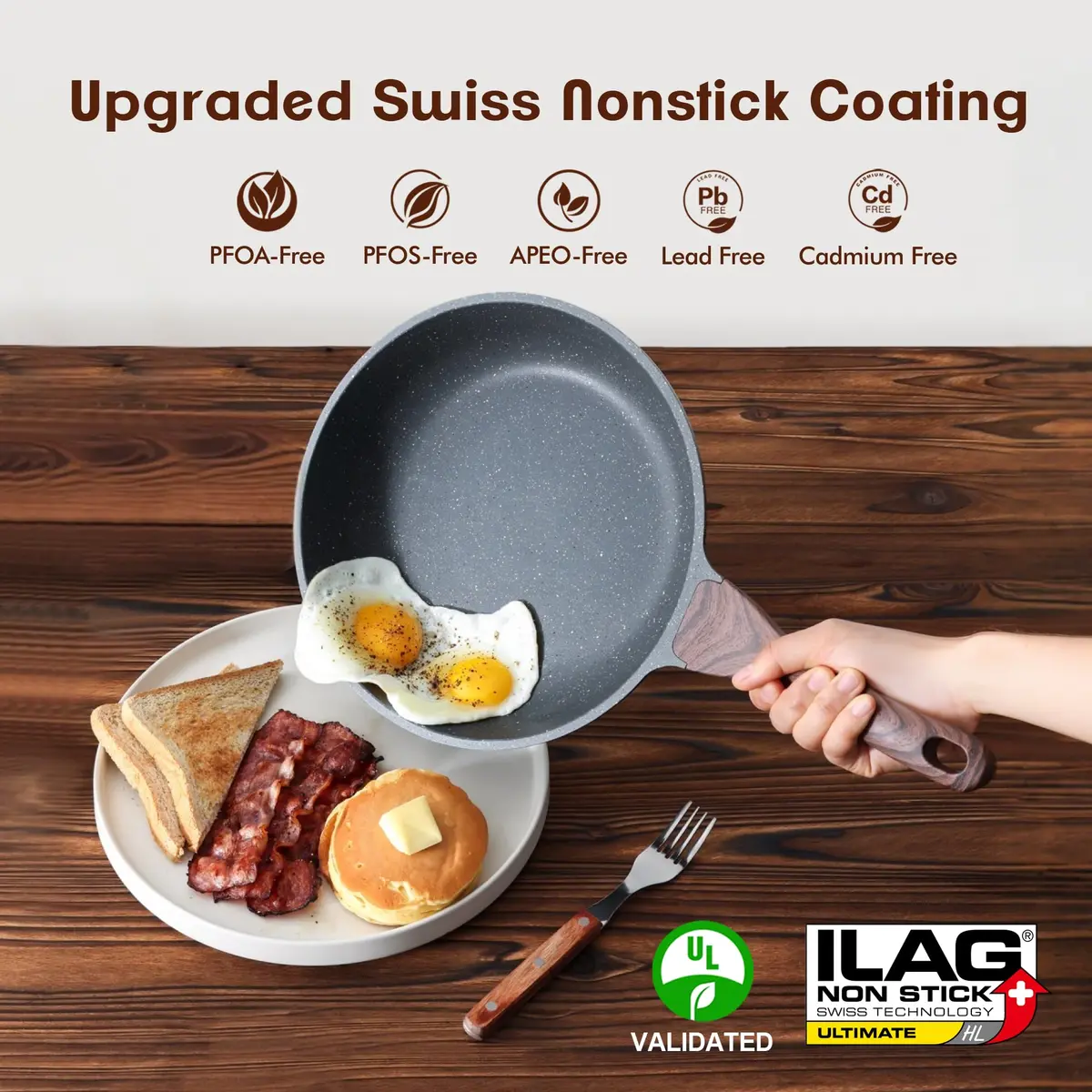 SENSARTE 10 Inch (25 cm) Nonstick Frying Pan Skillet | Swiss Granite Coating, PFOA Free, Induction Compatible - view 2