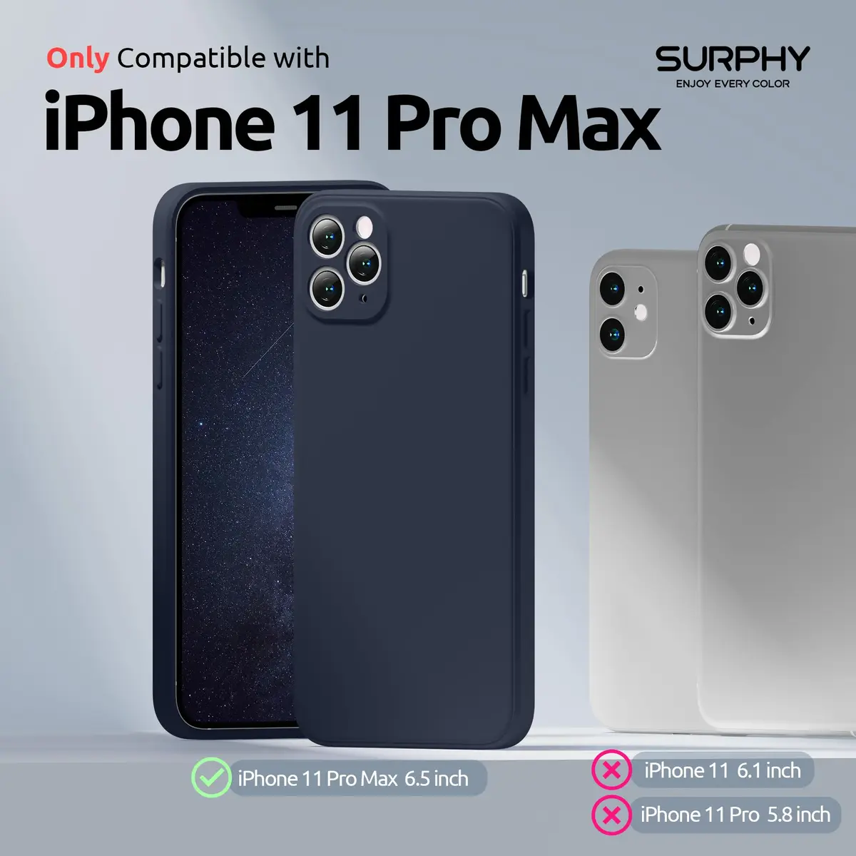 SURPHY Liquid Silicone Case for iPhone 11 Pro Max 6.5 inches | Camera & Flat Edge Protection - view 2