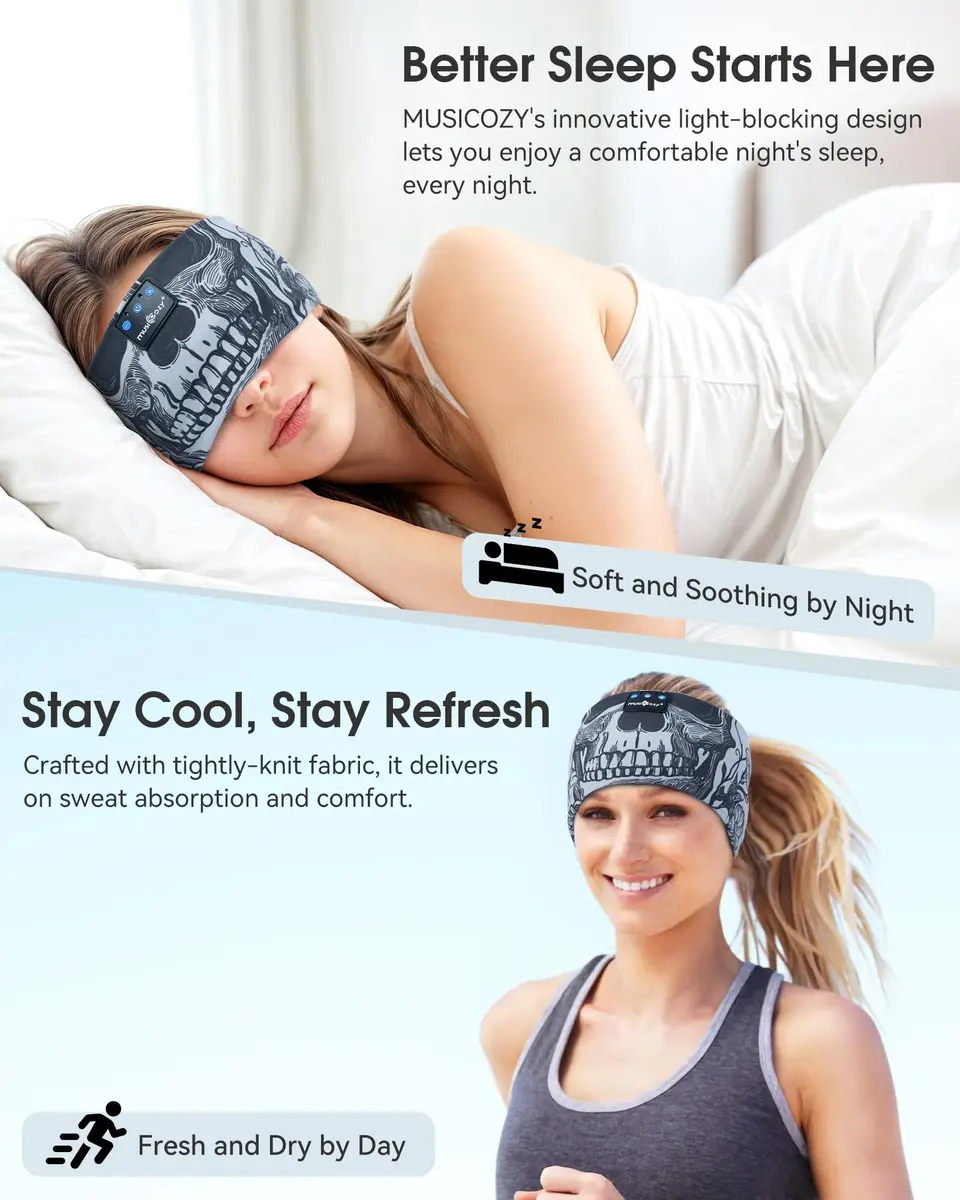 MUSICOZY Sleep Headphones Bluetooth Headband 32mm Dynamic Driver | Soft & Breathable for Side Sleepers - view 2