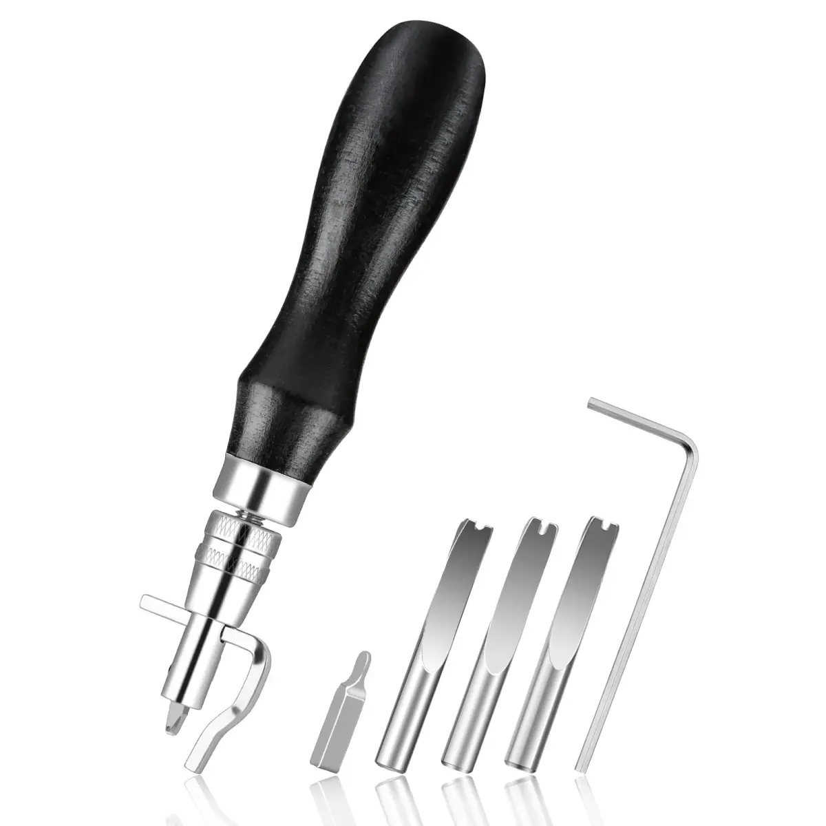 Jmuiiu 7-in-1 Pro Adjustable Stitching Groover & Creasing Edge Beveler Black | Professional Leathercraft Tool Set - main product image