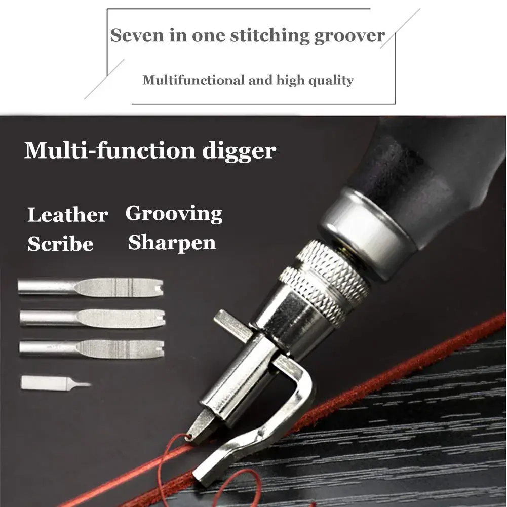 Jmuiiu 7-in-1 Pro Adjustable Stitching Groover & Creasing Edge Beveler Black | Professional Leathercraft Tool Set - view 5