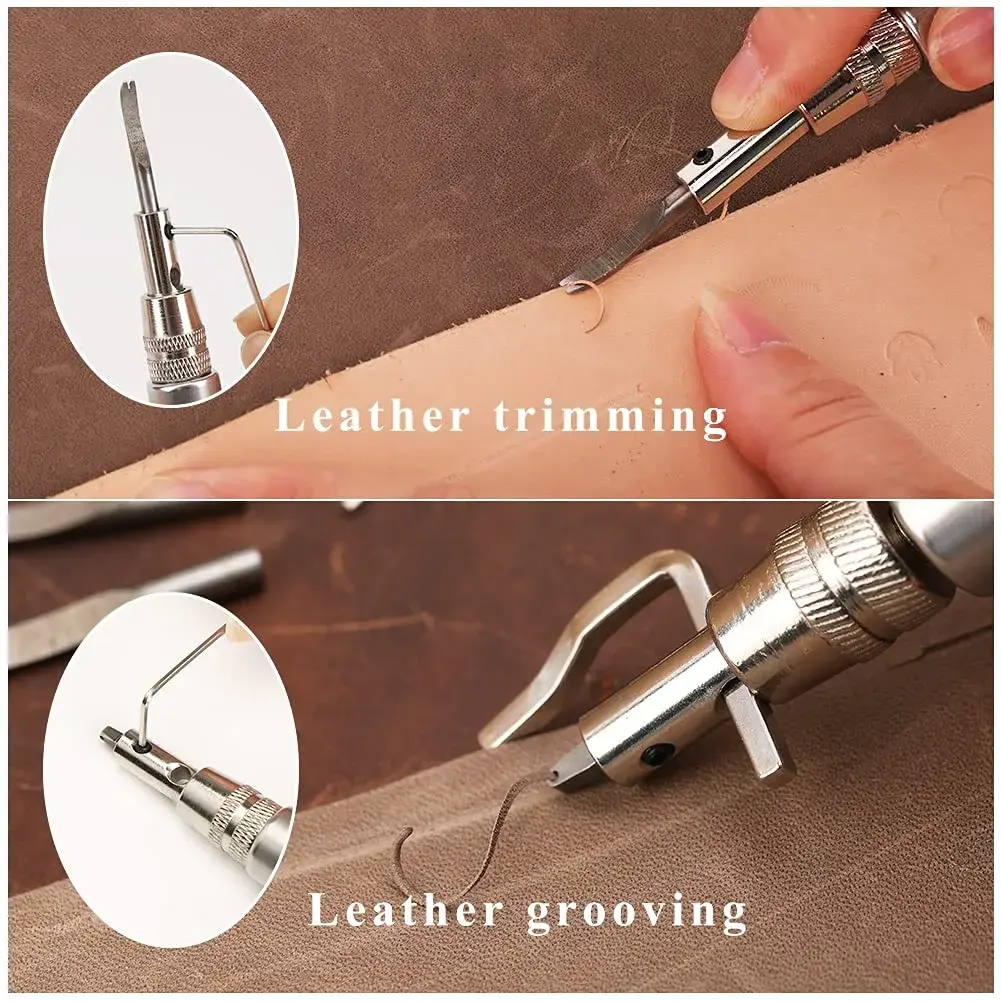 Jmuiiu 7-in-1 Pro Adjustable Stitching Groover & Creasing Edge Beveler Black | Professional Leathercraft Tool Set - view 6