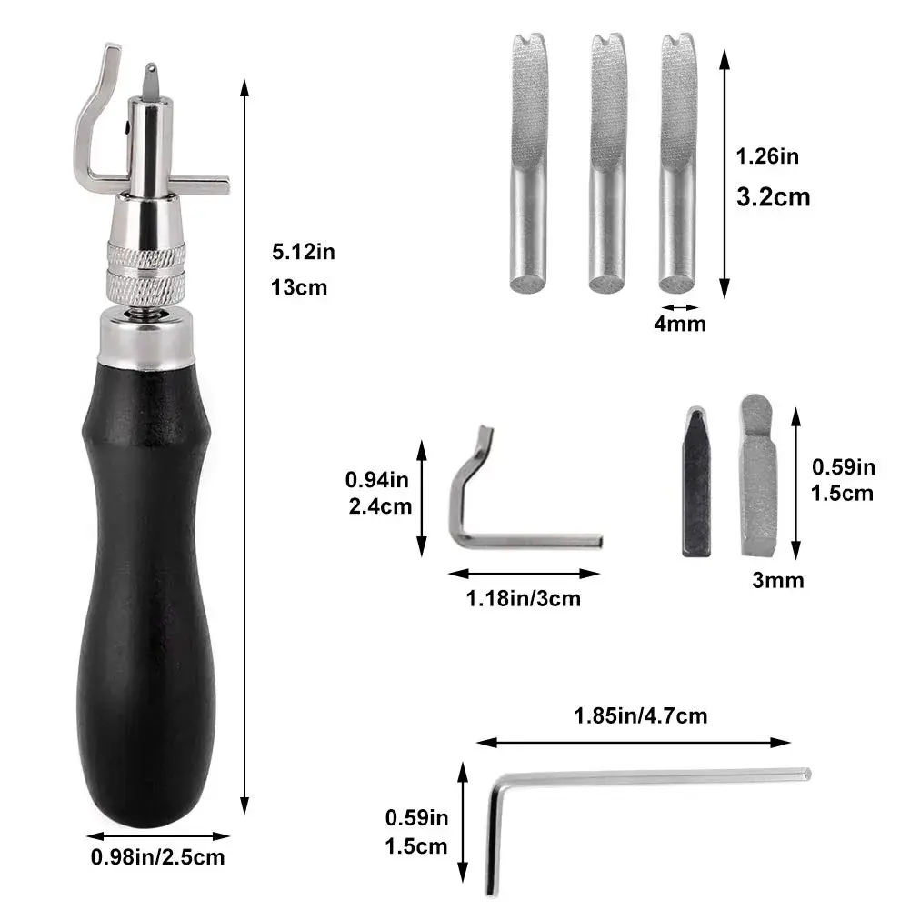 Jmuiiu 7-in-1 Pro Adjustable Stitching Groover & Creasing Edge Beveler Black | Professional Leathercraft Tool Set - view 2