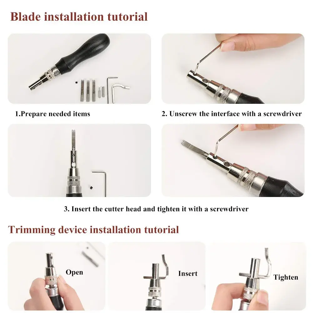 Jmuiiu 7-in-1 Pro Adjustable Stitching Groover & Creasing Edge Beveler Black | Professional Leathercraft Tool Set - view 3