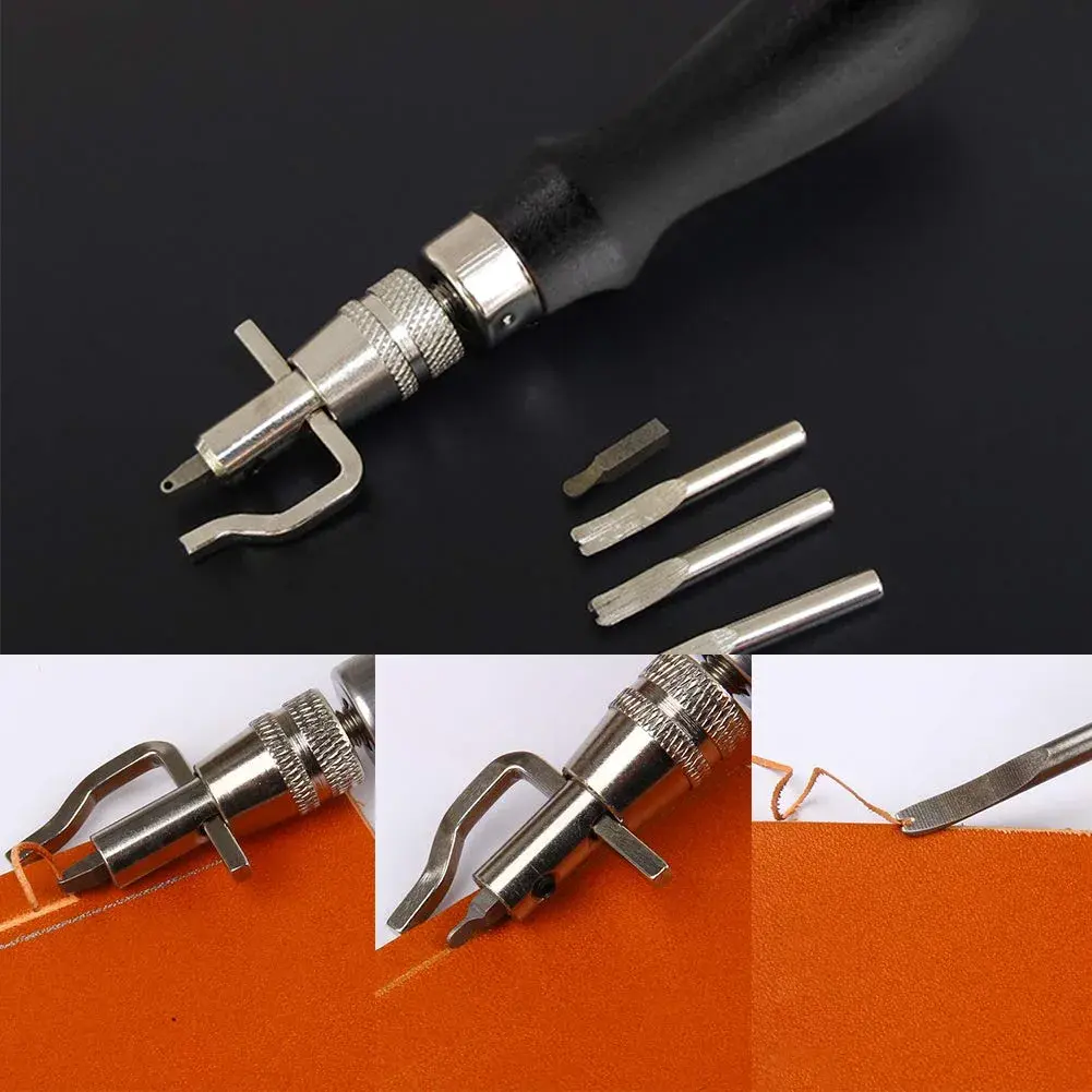 Jmuiiu 7-in-1 Pro Adjustable Stitching Groover & Creasing Edge Beveler Black | Professional Leathercraft Tool Set - view 4