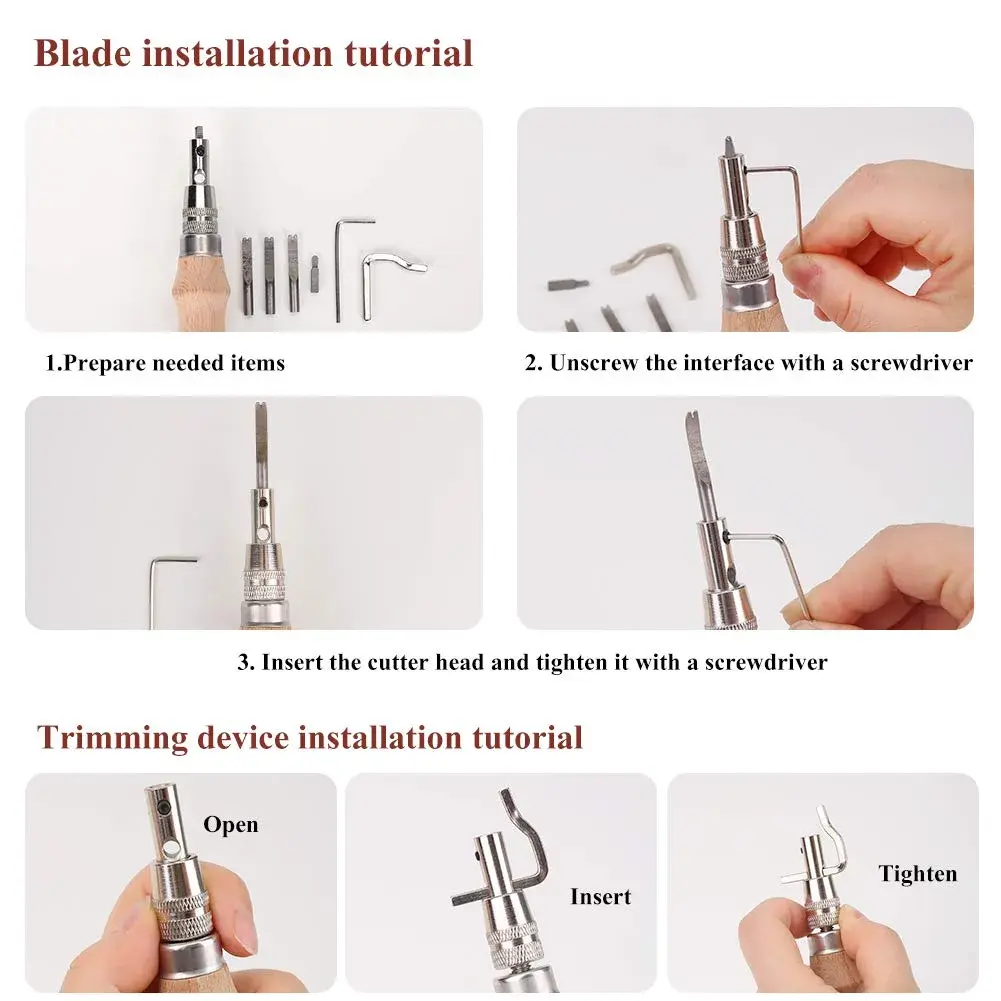 Jmuiiu 7 in 1 Adjustable Stitching Groover Tool with Wooden Handle | Natural Color - view 4
