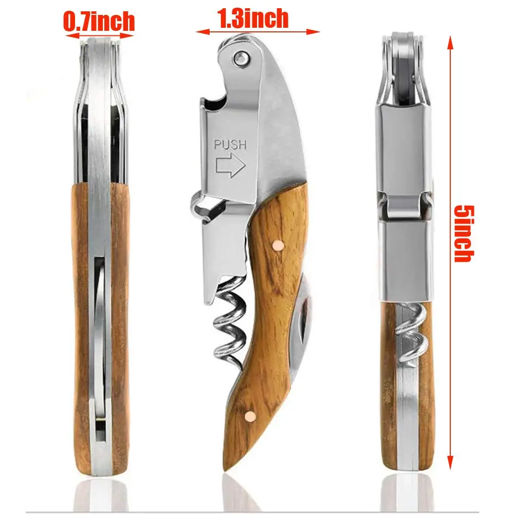 Kit-Home Professional Waiter Corkscrew Wine Opener Set of 3 | Stainless Steel & Rosewood Handle (90g) | Bar & Restaurant Use - view 3