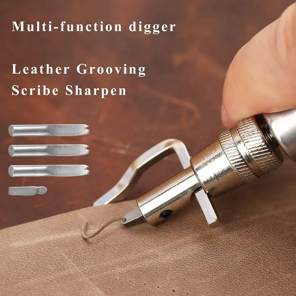 Jmuiiu 7-in-1 Leather Groover Tool Kit with Wooden Handle | Adjustable Stitching Groover for Leathercraft - view 6