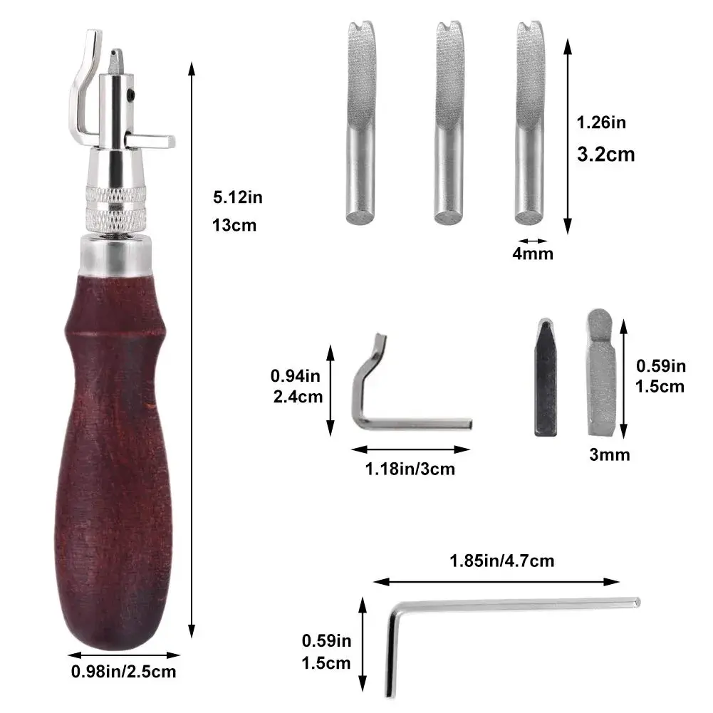 Jmuiiu 7-in-1 Leather Groover Tool Kit with Wooden Handle | Adjustable Stitching Groover for Leathercraft - view 2